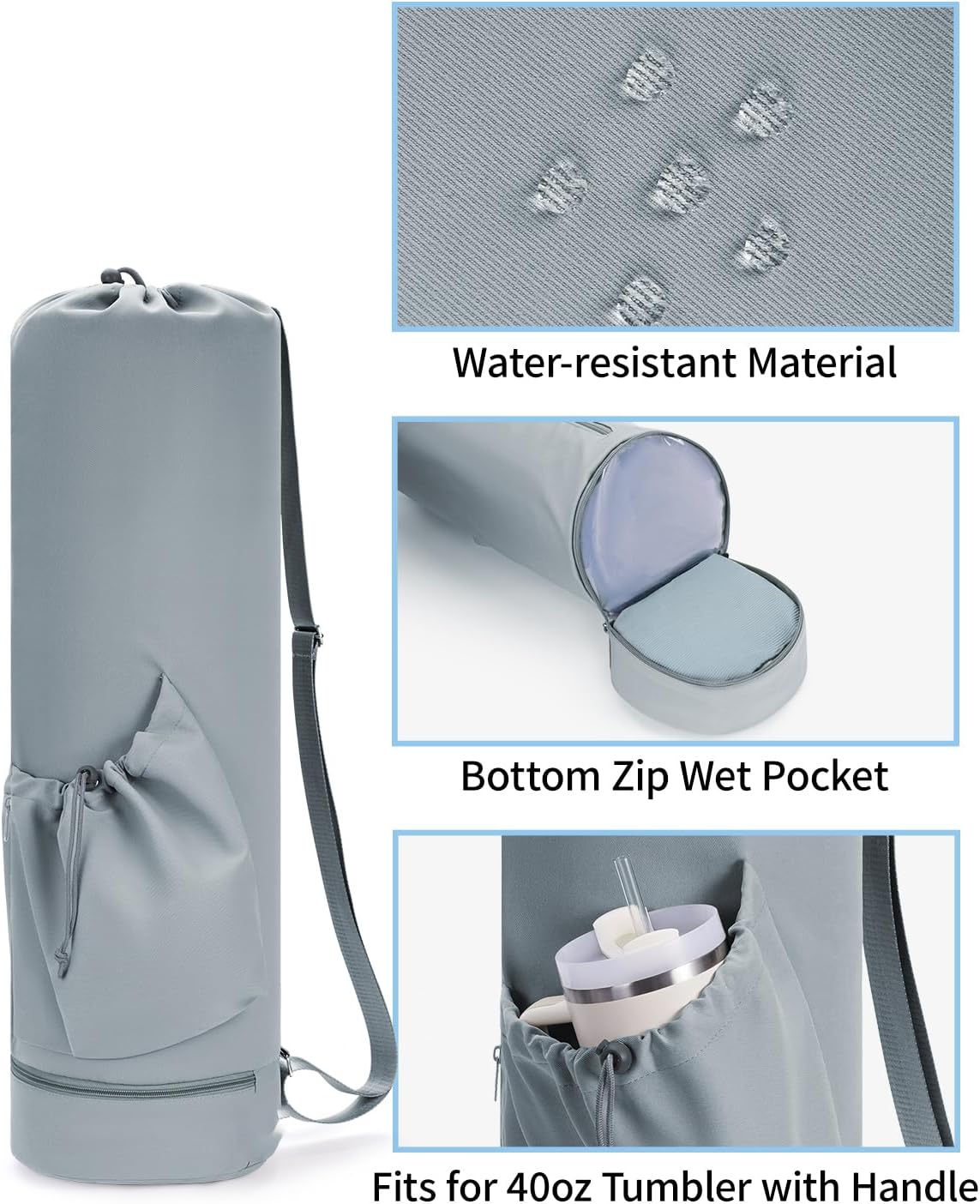 Yoga Mat Bag with Water Bottle Pocket & Wet Pocket for Women