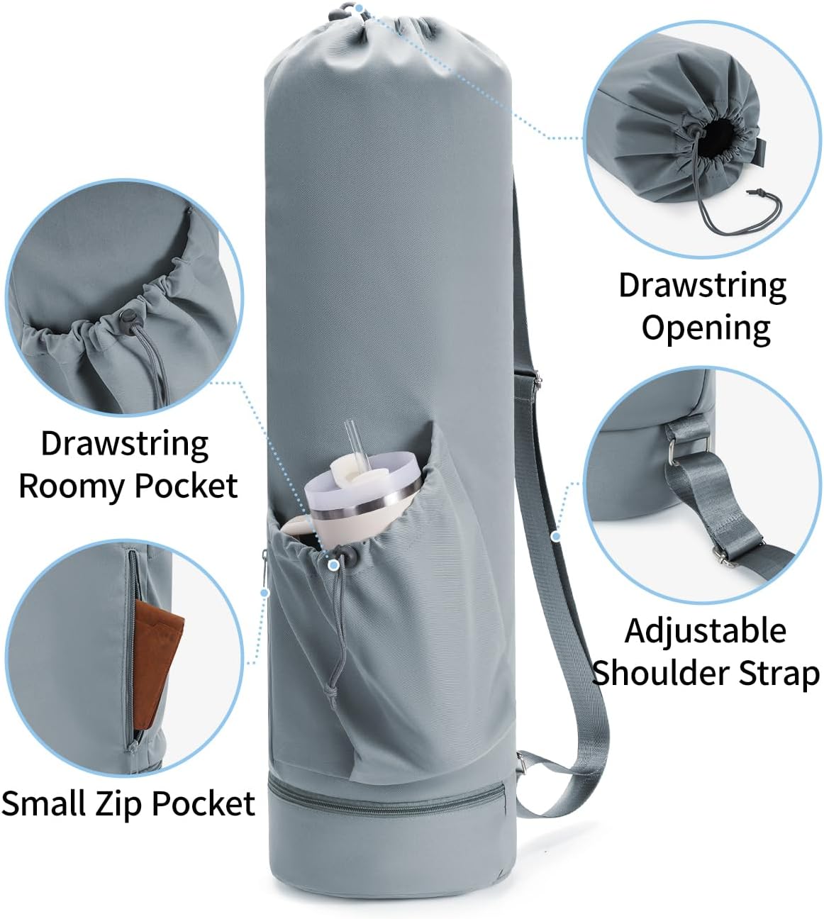 Yoga Mat Bag with Water Bottle Pocket & Wet Pocket for Women