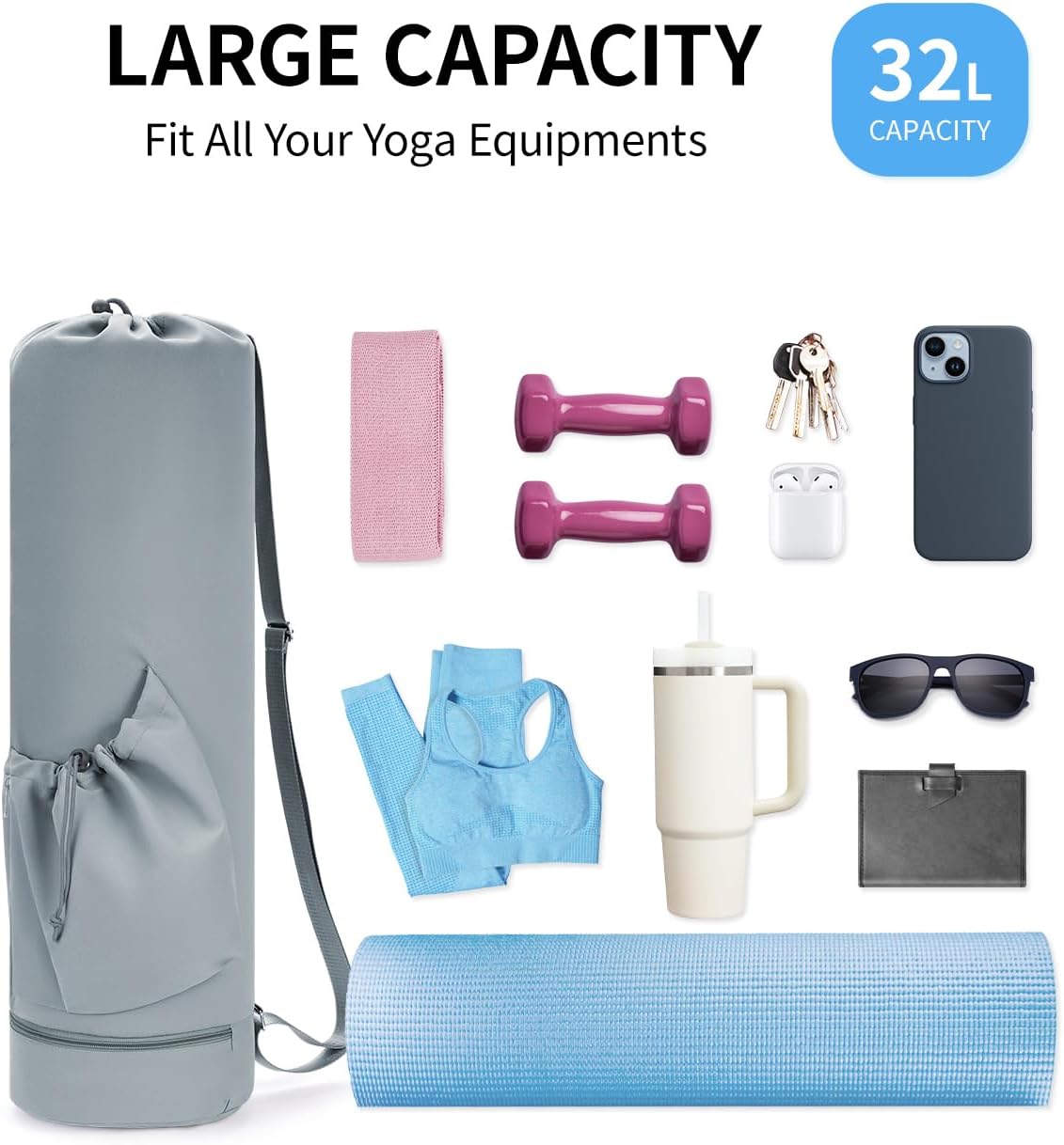 Yoga Mat Bag with Water Bottle Pocket & Wet Pocket for Women