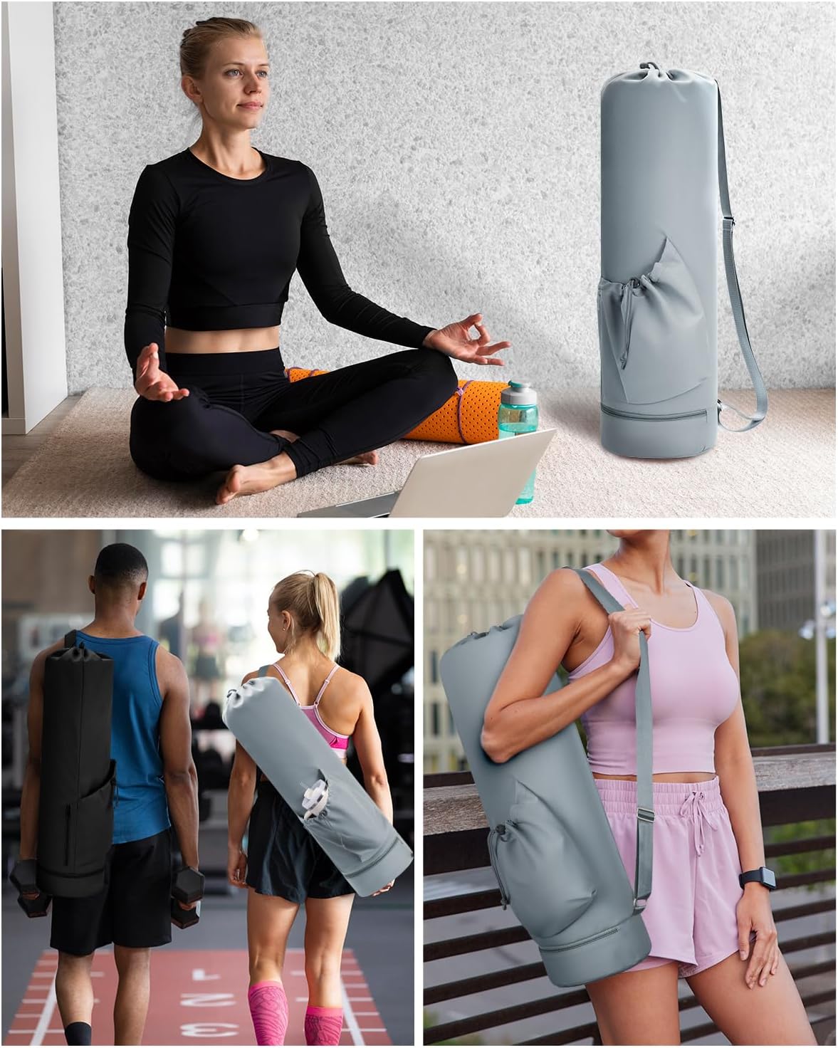 Yoga Mat Bag with Water Bottle Pocket & Wet Pocket for Women