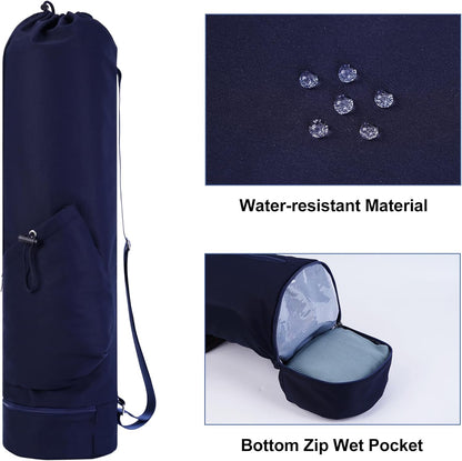 Yoga Mat Bag with Water Bottle Pocket & Wet Pocket for Women