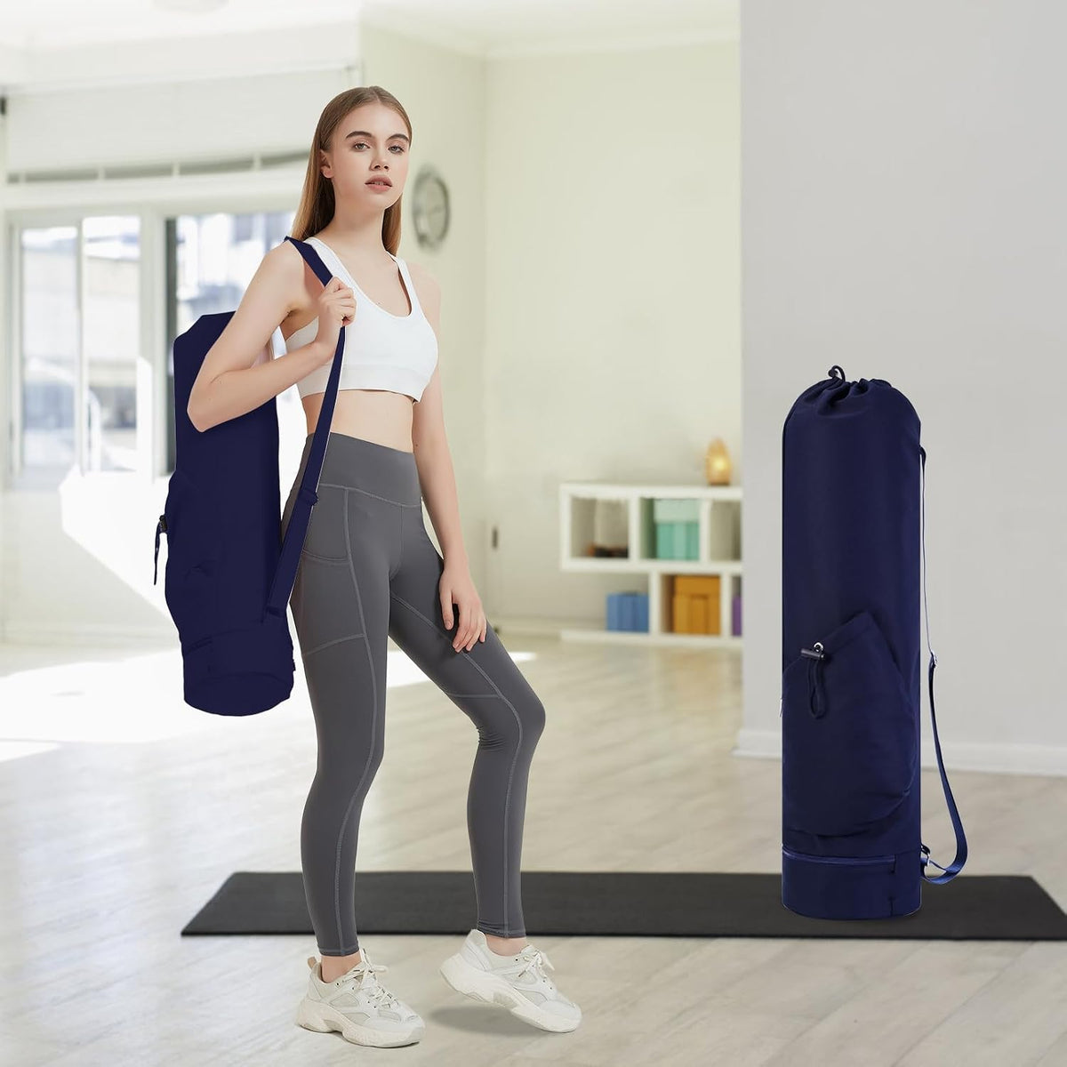 Yoga Mat Bag with Water Bottle Pocket & Wet Pocket for Women