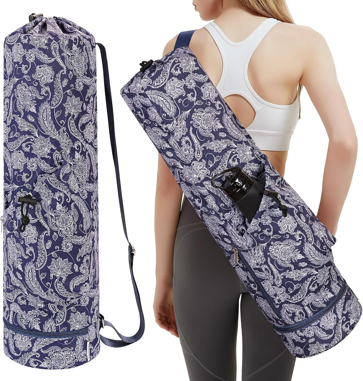 Yoga Mat Bag with Water Bottle Pocket & Wet Pocket for Women