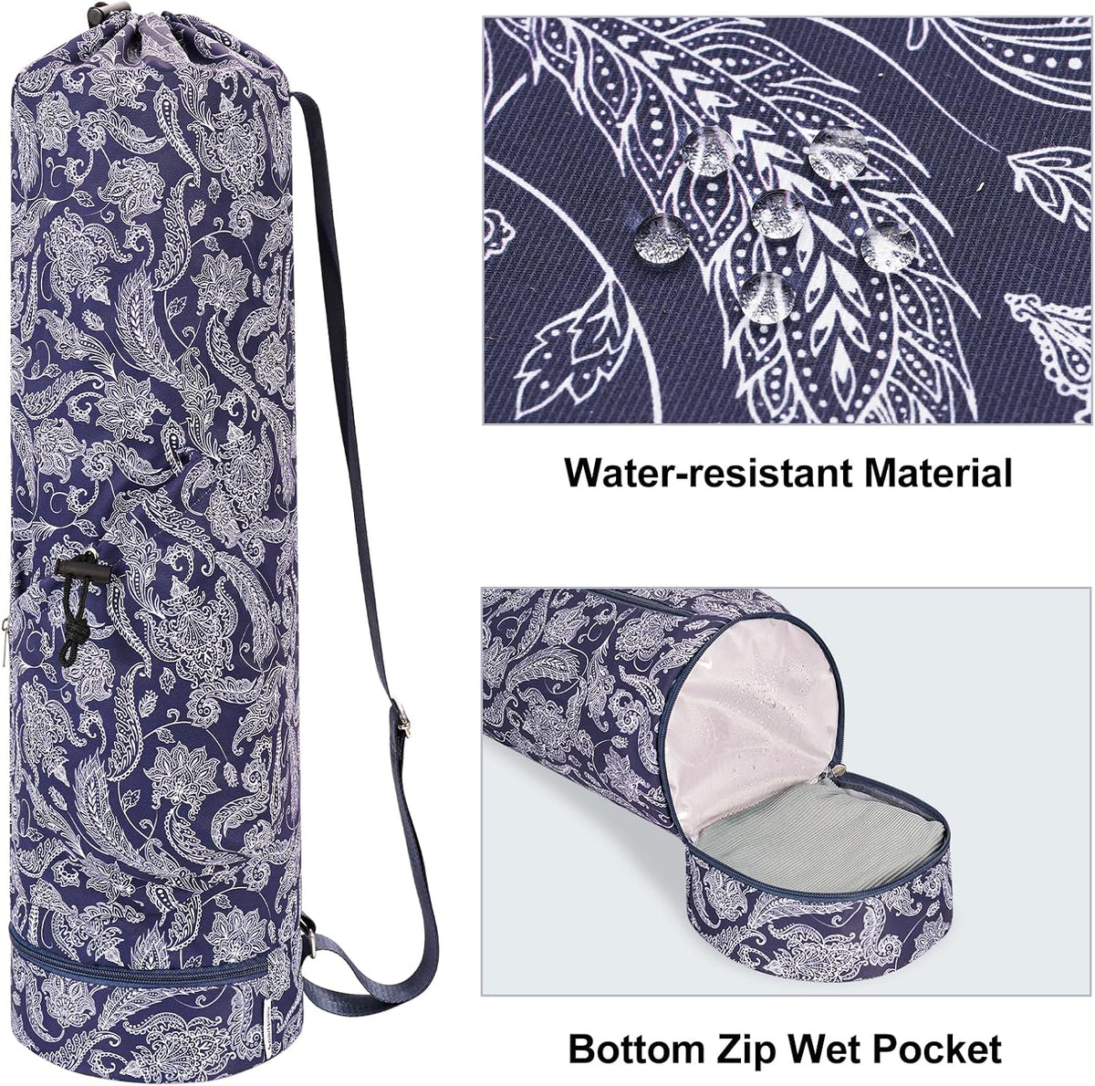 Yoga Mat Bag with Water Bottle Pocket & Wet Pocket for Women