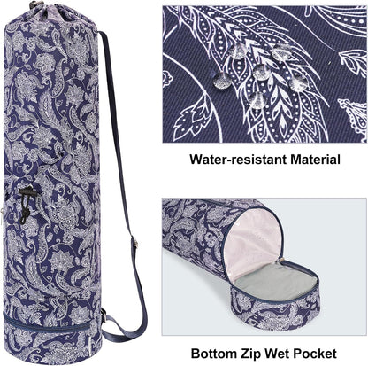Yoga Mat Bag with Water Bottle Pocket & Wet Pocket for Women