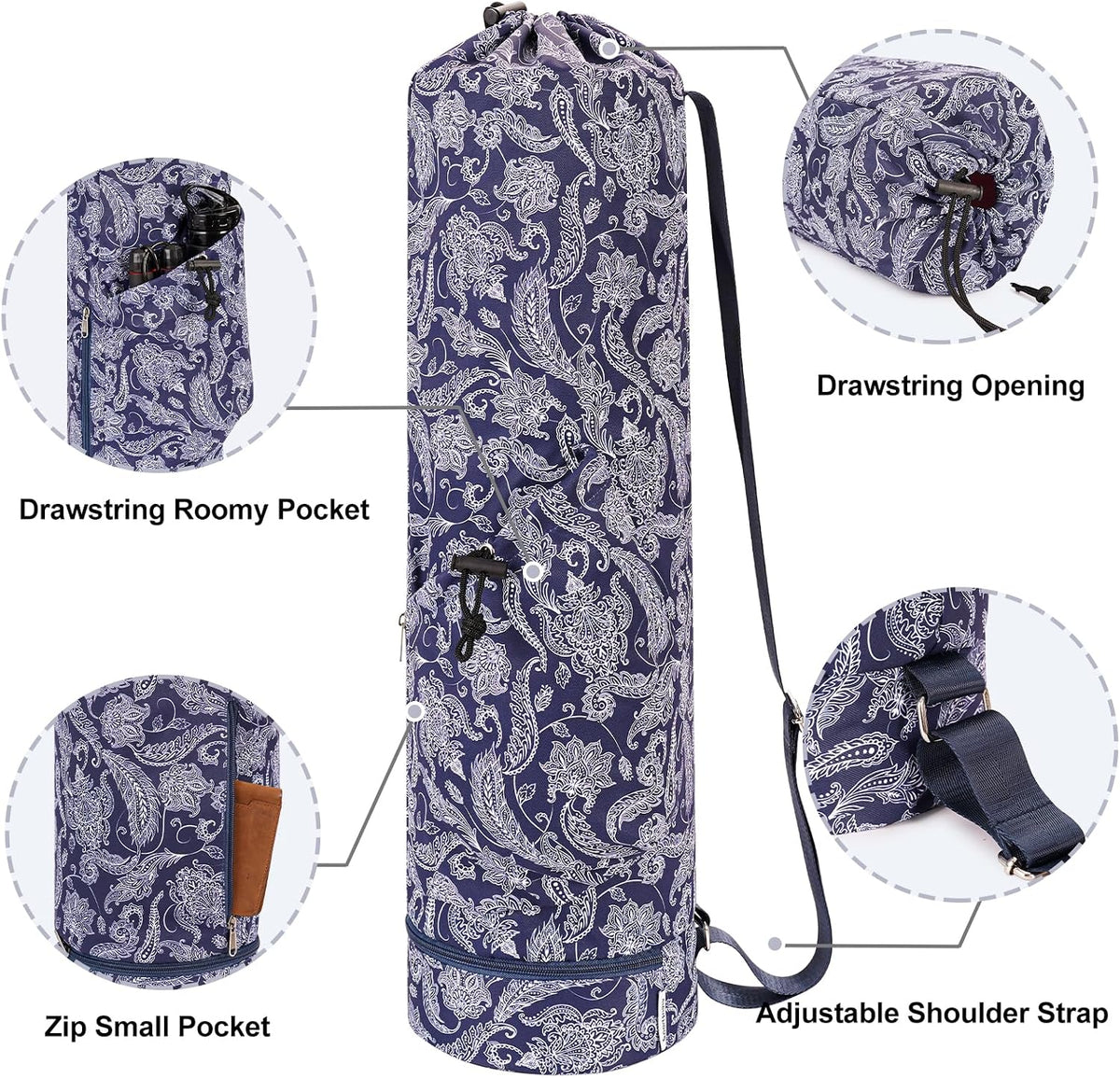 Yoga Mat Bag with Water Bottle Pocket & Wet Pocket for Women