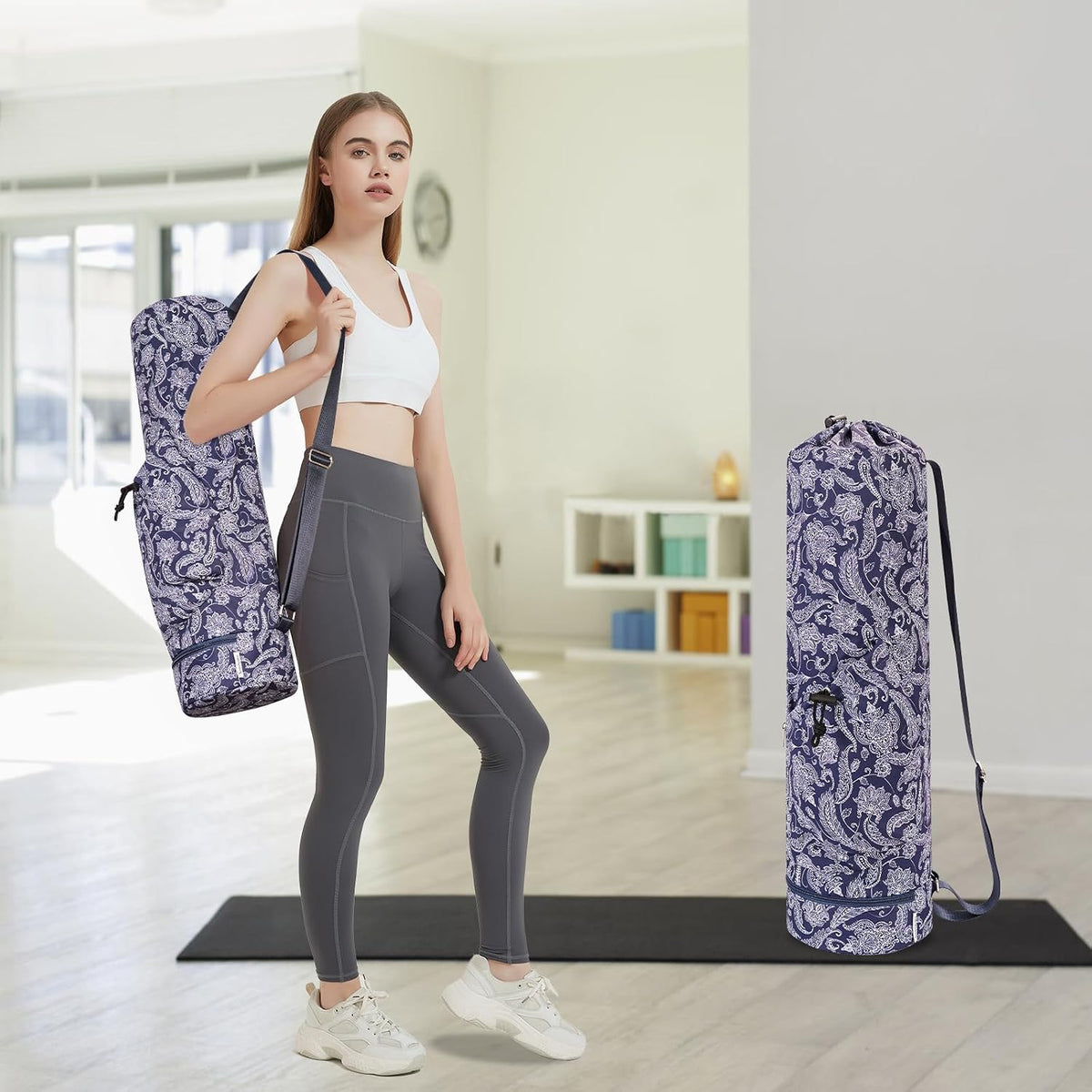 Yoga Mat Bag with Water Bottle Pocket & Wet Pocket for Women
