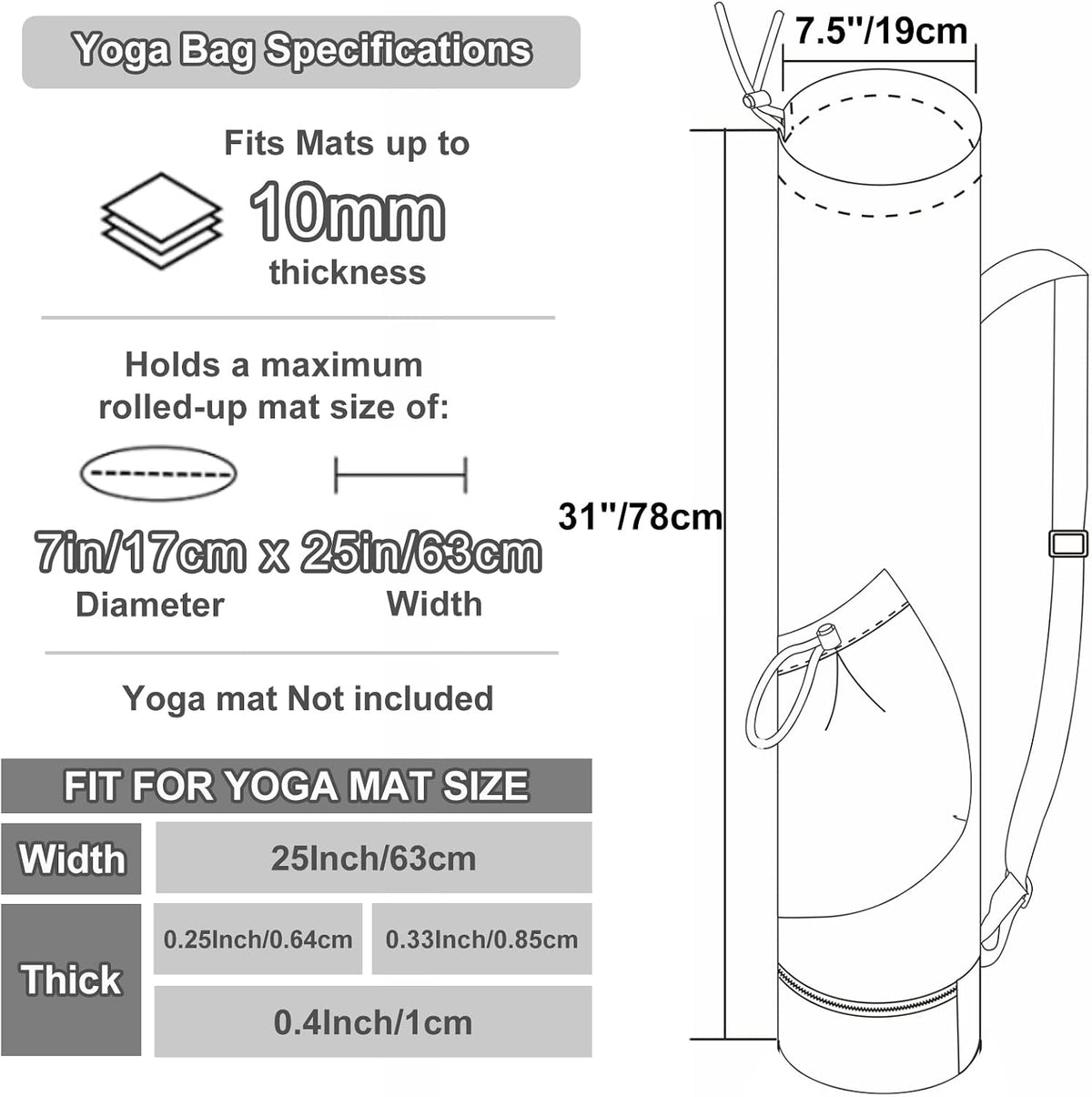 Yoga Mat Bag with Water Bottle Pocket & Wet Pocket for Women