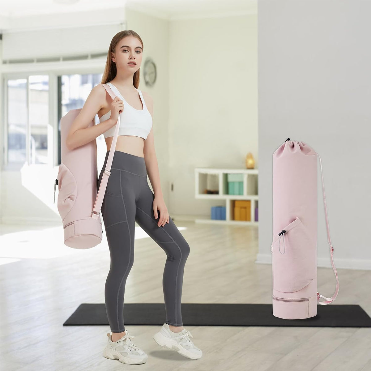 Yoga Mat Bag with Water Bottle Pocket & Wet Pocket for Women