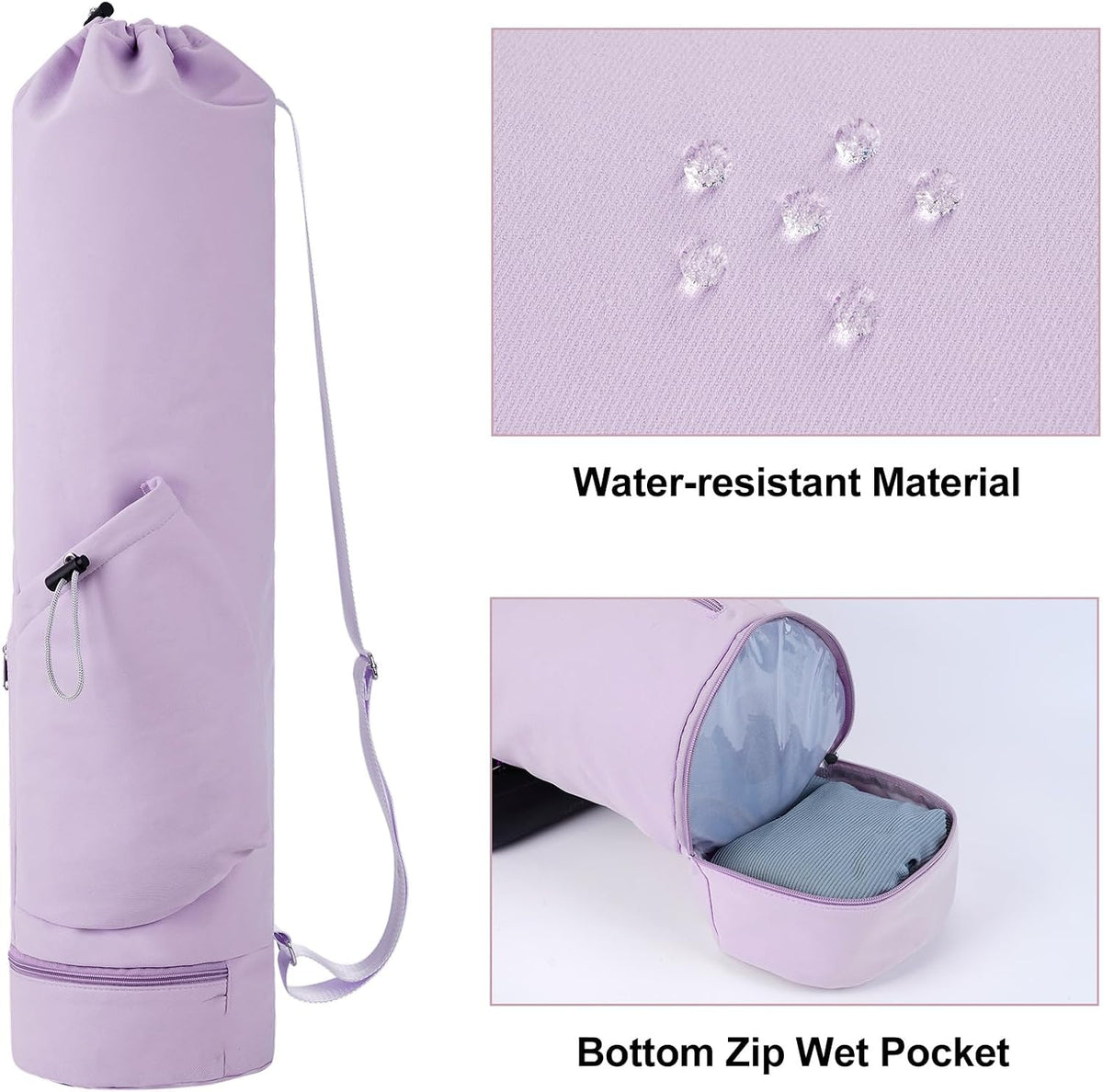 Yoga Mat Bag with Water Bottle Pocket & Wet Pocket for Women