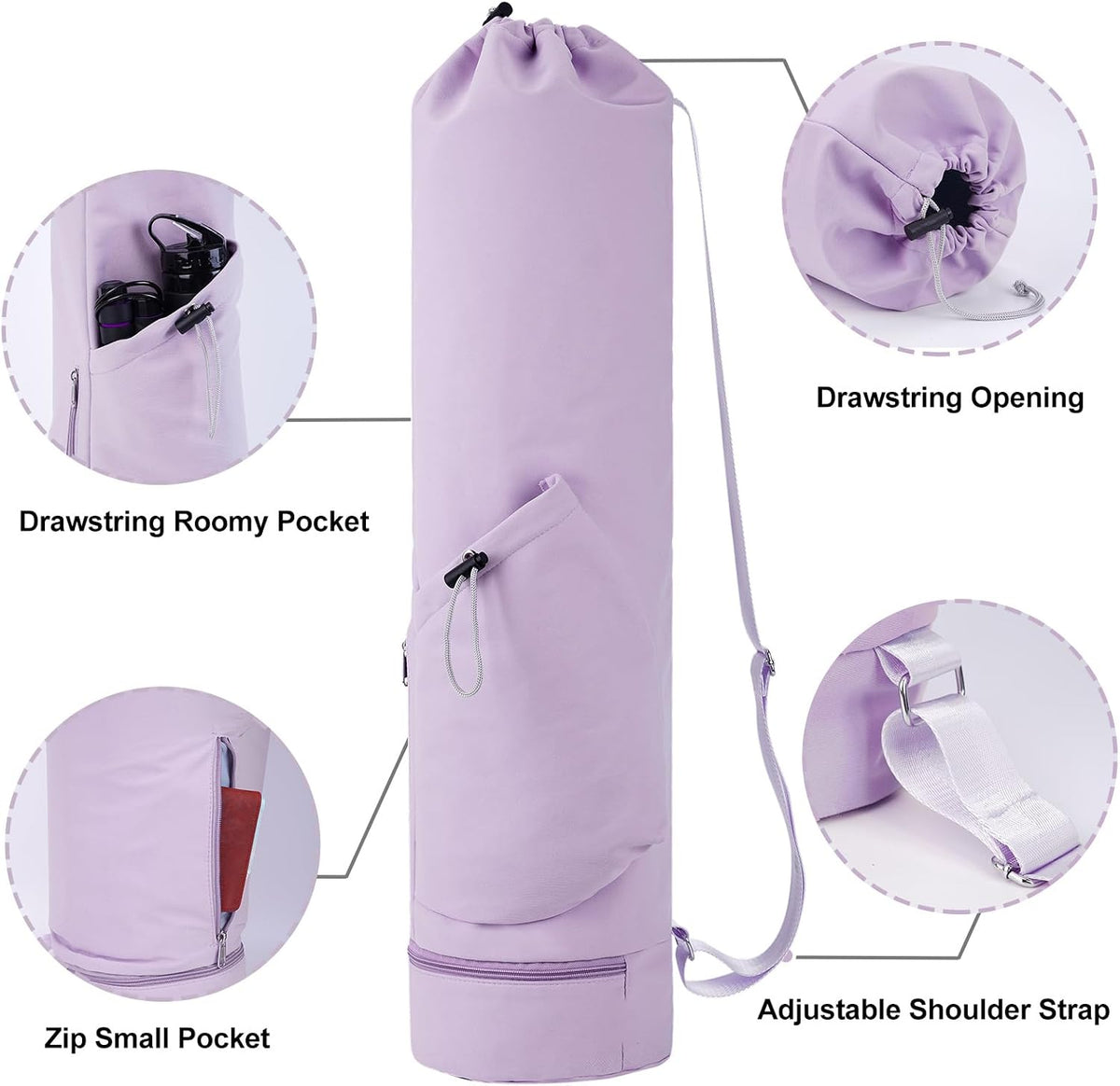 Yoga Mat Bag with Water Bottle Pocket & Wet Pocket for Women