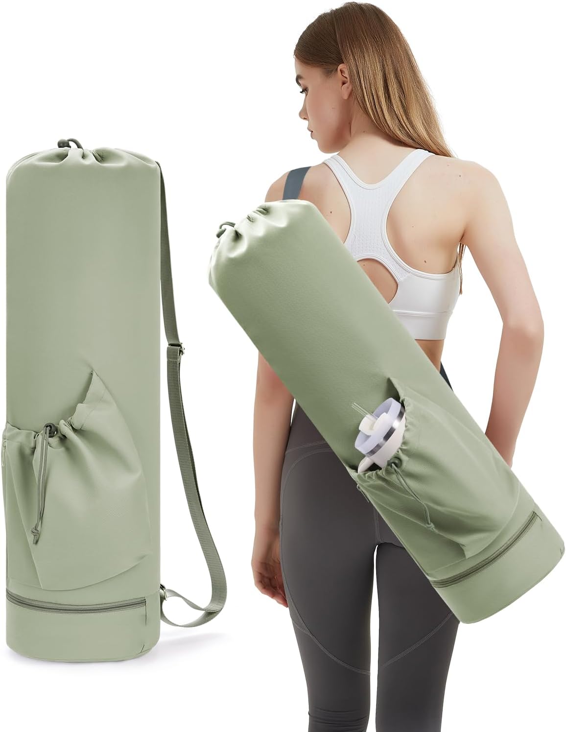 Yoga Mat Bag with Water Bottle Pocket & Wet Pocket for Women