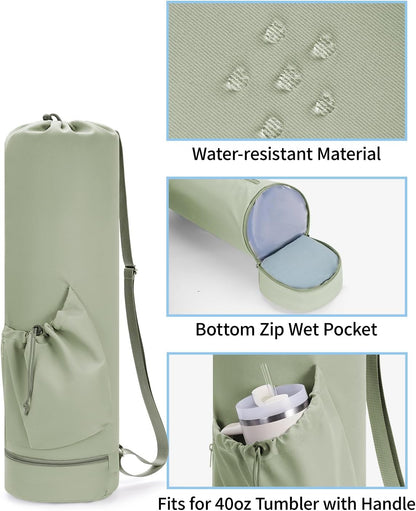 Yoga Mat Bag with Water Bottle Pocket & Wet Pocket for Women