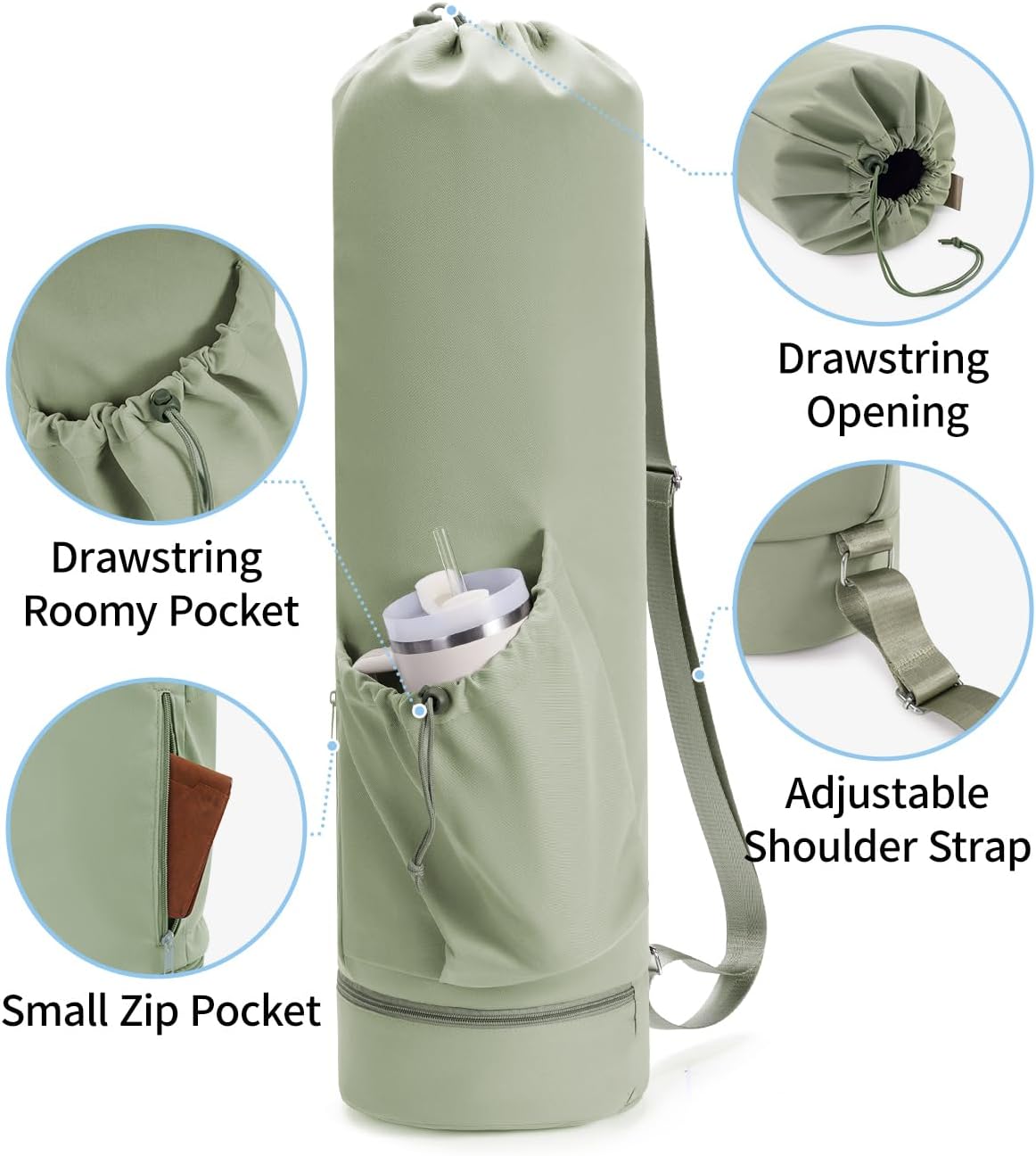 Yoga Mat Bag with Water Bottle Pocket & Wet Pocket for Women