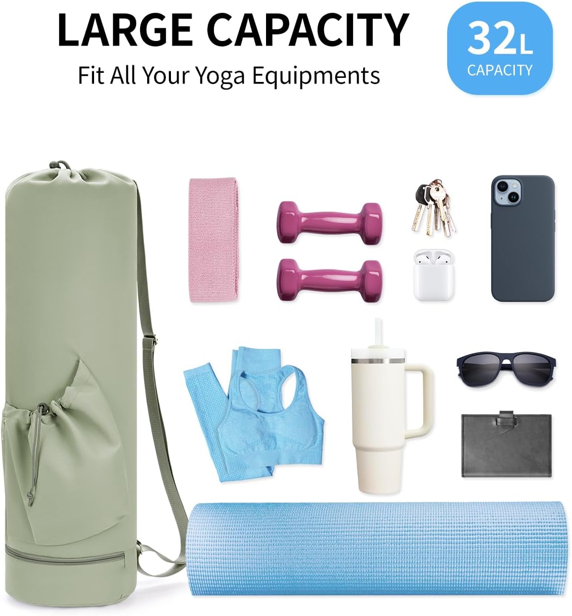 Yoga Mat Bag with Water Bottle Pocket & Wet Pocket for Women