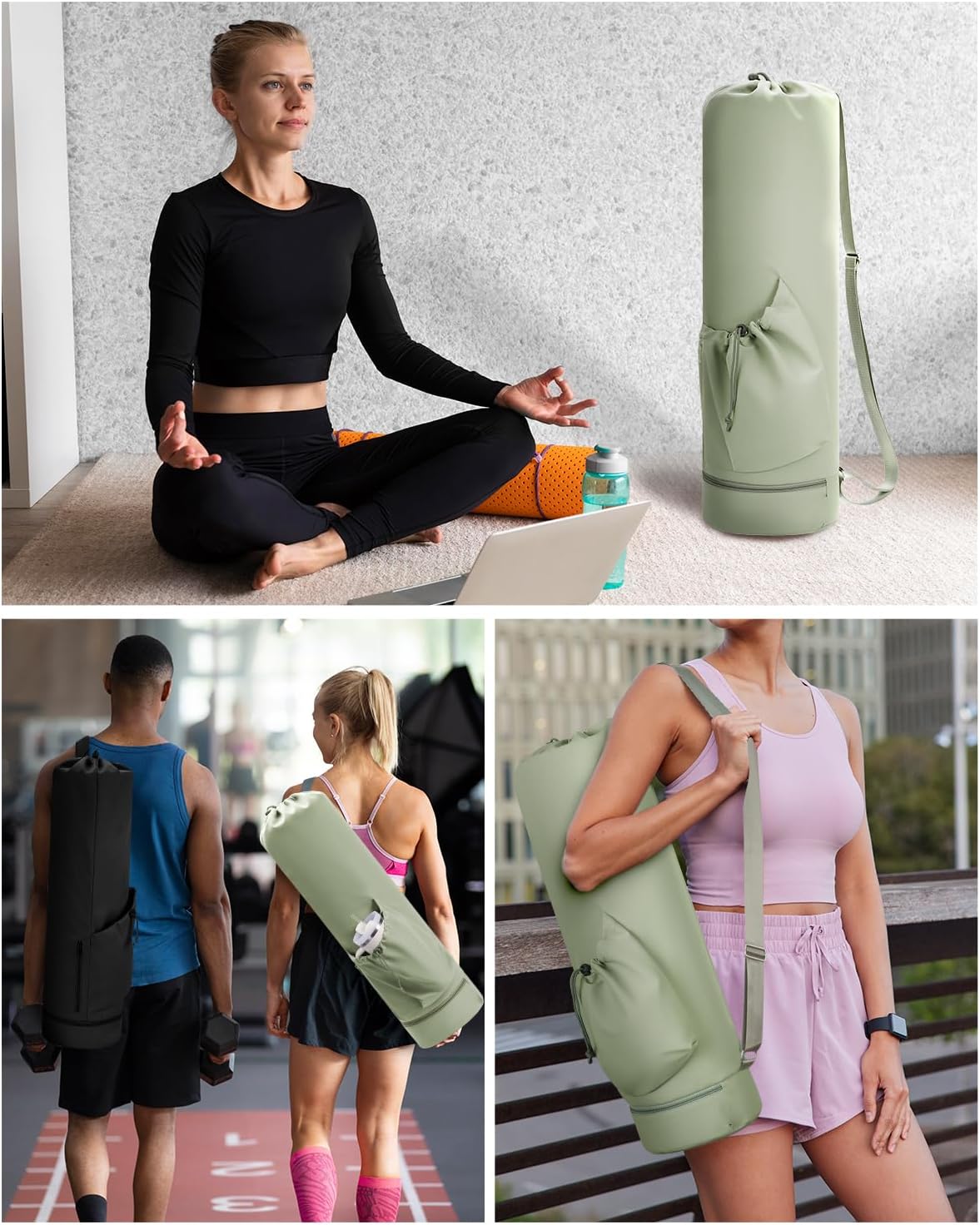 Yoga Mat Bag with Water Bottle Pocket & Wet Pocket for Women