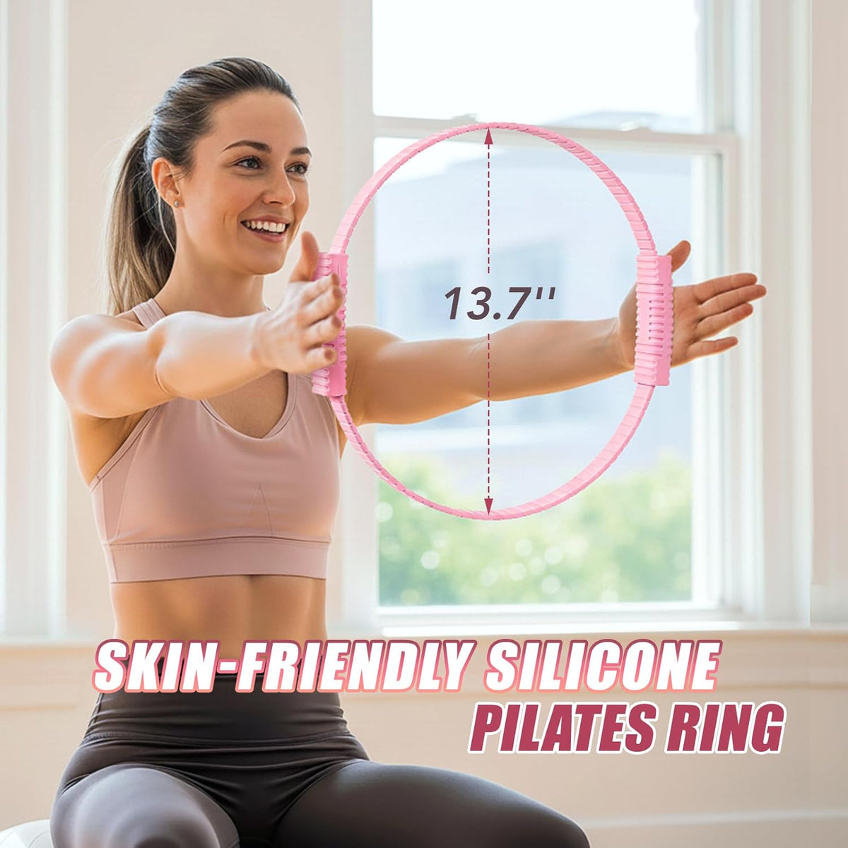 Pilates Kit for Women, 13.7in Silicone Pilates Ring with 5 Resistance Bands, 1 Pilates Ball, 1 Pilates Block, 2 Core Sliders, Video Guide for Full Body Home Workouts