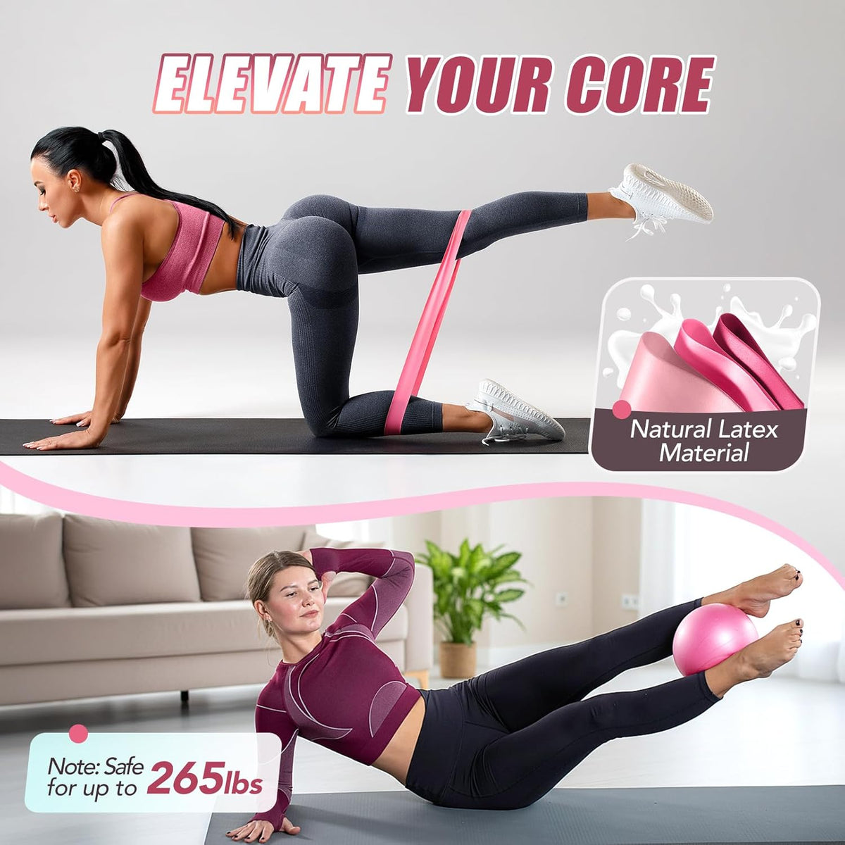 Pilates Kit for Women, 13.7in Silicone Pilates Ring with 5 Resistance Bands, 1 Pilates Ball, 1 Pilates Block, 2 Core Sliders, Video Guide for Full Body Home Workouts