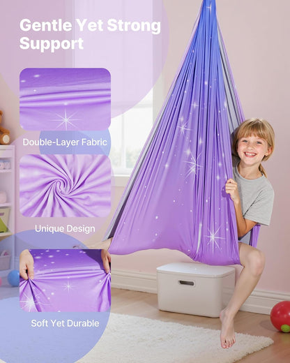Sensory Swing, Double-Layer Fabric Sensorys Hammock, Indoor & Outdoor Sensory Swing with 360° Swivel Hanger, O-Sling, Holds up to 300lbs, Adjustable Aerial Yoga, Ceiling Swings for Kids