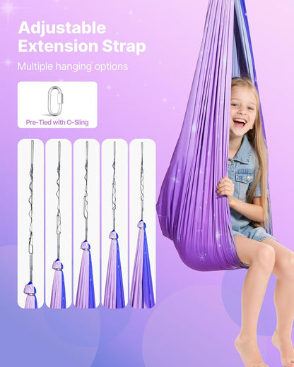 Sensory Swing, Double-Layer Fabric Sensorys Hammock, Indoor & Outdoor Sensory Swing with 360° Swivel Hanger, O-Sling, Holds up to 300lbs, Adjustable Aerial Yoga, Ceiling Swings for Kids