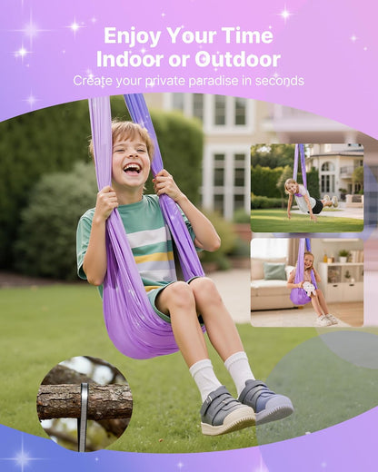Sensory Swing, Double-Layer Fabric Sensorys Hammock, Indoor & Outdoor Sensory Swing with 360° Swivel Hanger, O-Sling, Holds up to 300lbs, Adjustable Aerial Yoga, Ceiling Swings for Kids
