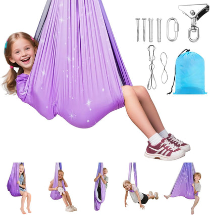 Sensory Swing, Double-Layer Fabric Sensorys Hammock, Indoor & Outdoor Sensory Swing with 360° Swivel Hanger, O-Sling, Holds up to 300lbs, Adjustable Aerial Yoga, Ceiling Swings for Kids