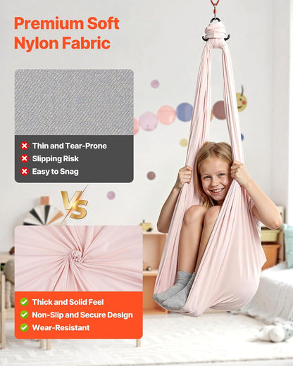 Sensory Swing, Double-Layer Fabric Sensorys Hammock, Indoor & Outdoor Sensory Swing with 360° Swivel Hanger, O-Sling, Holds up to 300lbs, Adjustable Aerial Yoga, Ceiling Swings for Kids