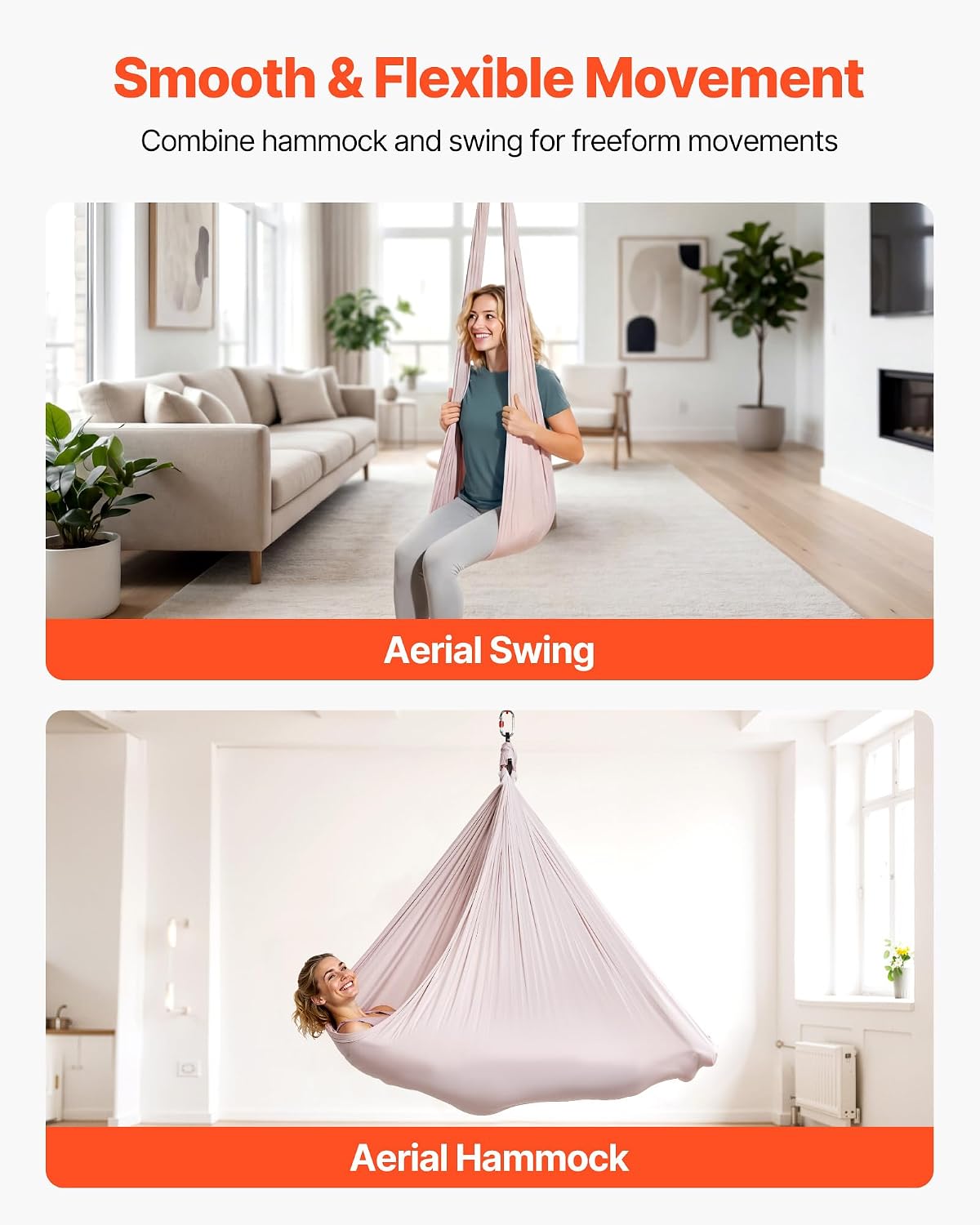 Sensory Swing, Double-Layer Fabric Sensorys Hammock, Indoor & Outdoor Sensory Swing with 360° Swivel Hanger, O-Sling, Holds up to 300lbs, Adjustable Aerial Yoga, Ceiling Swings for Kids