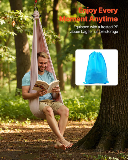 Sensory Swing, Double-Layer Fabric Sensorys Hammock, Indoor & Outdoor Sensory Swing with 360° Swivel Hanger, O-Sling, Holds up to 300lbs, Adjustable Aerial Yoga, Ceiling Swings for Kids
