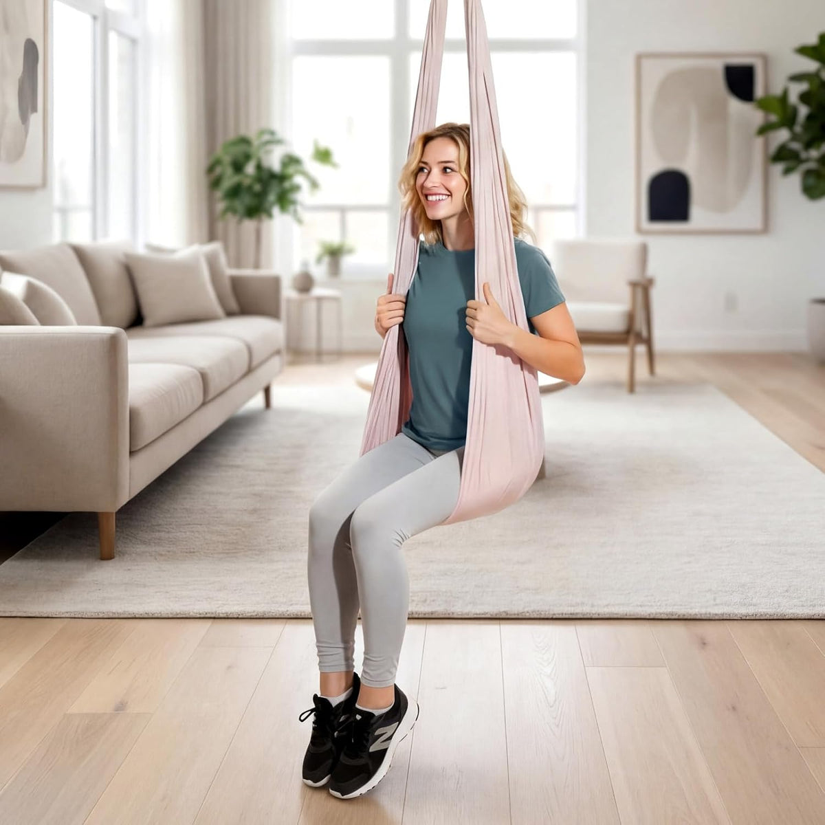 Sensory Swing, Double-Layer Fabric Sensorys Hammock, Indoor & Outdoor Sensory Swing with 360° Swivel Hanger, O-Sling, Holds up to 300lbs, Adjustable Aerial Yoga, Ceiling Swings for Kids