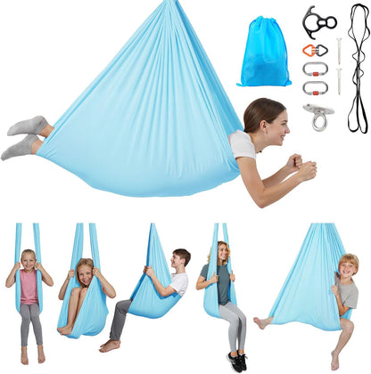 Sensory Swing, Double-Layer Fabric Sensorys Hammock, Indoor & Outdoor Sensory Swing with 360° Swivel Hanger, O-Sling, Holds up to 300lbs, Adjustable Aerial Yoga, Ceiling Swings for Kids
