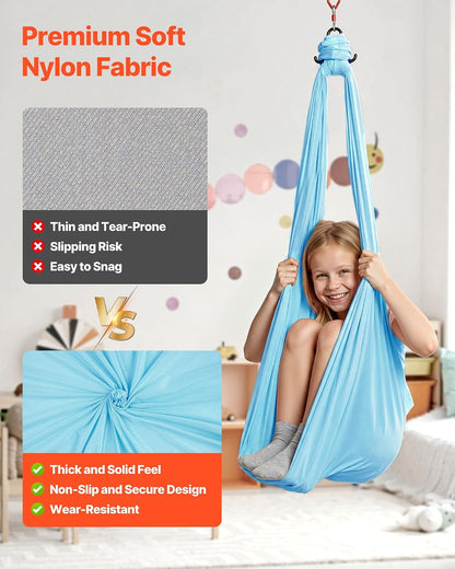 Sensory Swing, Double-Layer Fabric Sensorys Hammock, Indoor & Outdoor Sensory Swing with 360° Swivel Hanger, O-Sling, Holds up to 300lbs, Adjustable Aerial Yoga, Ceiling Swings for Kids