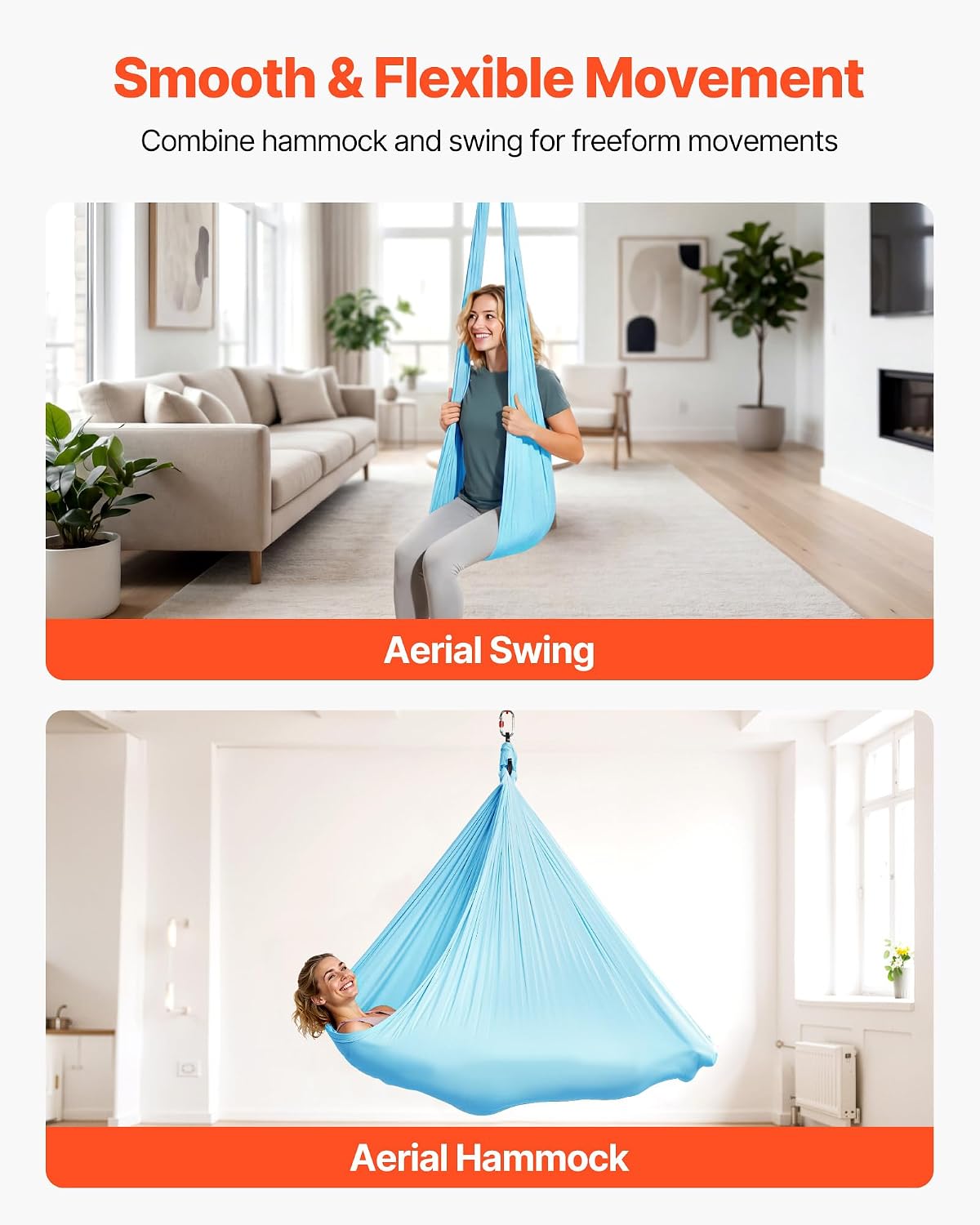 Sensory Swing, Double-Layer Fabric Sensorys Hammock, Indoor & Outdoor Sensory Swing with 360° Swivel Hanger, O-Sling, Holds up to 300lbs, Adjustable Aerial Yoga, Ceiling Swings for Kids