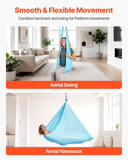 Sensory Swing, Double-Layer Fabric Sensorys Hammock, Indoor & Outdoor Sensory Swing with 360° Swivel Hanger, O-Sling, Holds up to 300lbs, Adjustable Aerial Yoga, Ceiling Swings for Kids