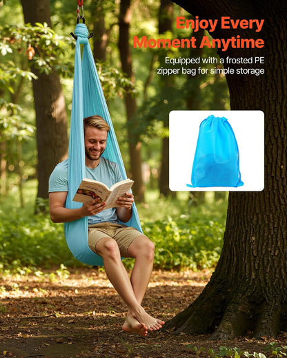 Sensory Swing, Double-Layer Fabric Sensorys Hammock, Indoor & Outdoor Sensory Swing with 360° Swivel Hanger, O-Sling, Holds up to 300lbs, Adjustable Aerial Yoga, Ceiling Swings for Kids