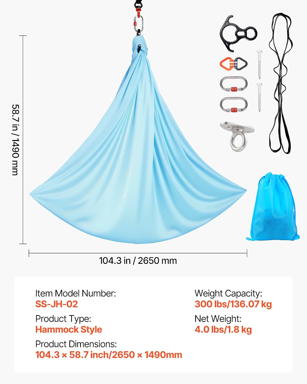 Sensory Swing, Double-Layer Fabric Sensorys Hammock, Indoor & Outdoor Sensory Swing with 360° Swivel Hanger, O-Sling, Holds up to 300lbs, Adjustable Aerial Yoga, Ceiling Swings for Kids