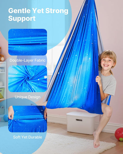 Sensory Swing, Double-Layer Fabric Sensorys Hammock, Indoor & Outdoor Sensory Swing with 360° Swivel Hanger, O-Sling, Holds up to 300lbs, Adjustable Aerial Yoga, Ceiling Swings for Kids