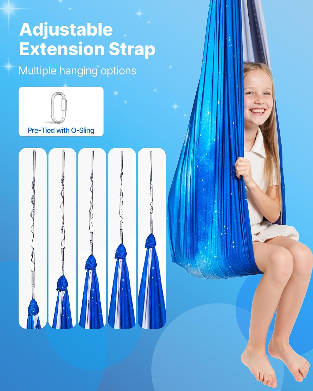 Sensory Swing, Double-Layer Fabric Sensorys Hammock, Indoor & Outdoor Sensory Swing with 360° Swivel Hanger, O-Sling, Holds up to 300lbs, Adjustable Aerial Yoga, Ceiling Swings for Kids