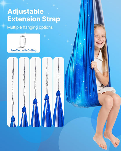 Sensory Swing, Double-Layer Fabric Sensorys Hammock, Indoor & Outdoor Sensory Swing with 360° Swivel Hanger, O-Sling, Holds up to 300lbs, Adjustable Aerial Yoga, Ceiling Swings for Kids