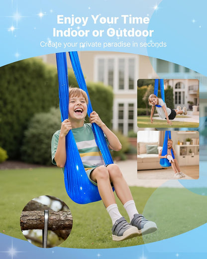 Sensory Swing, Double-Layer Fabric Sensorys Hammock, Indoor & Outdoor Sensory Swing with 360° Swivel Hanger, O-Sling, Holds up to 300lbs, Adjustable Aerial Yoga, Ceiling Swings for Kids