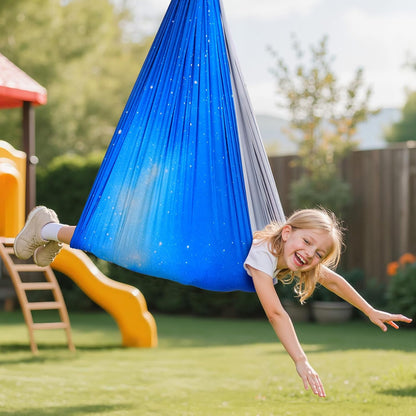 Sensory Swing, Double-Layer Fabric Sensorys Hammock, Indoor & Outdoor Sensory Swing with 360° Swivel Hanger, O-Sling, Holds up to 300lbs, Adjustable Aerial Yoga, Ceiling Swings for Kids