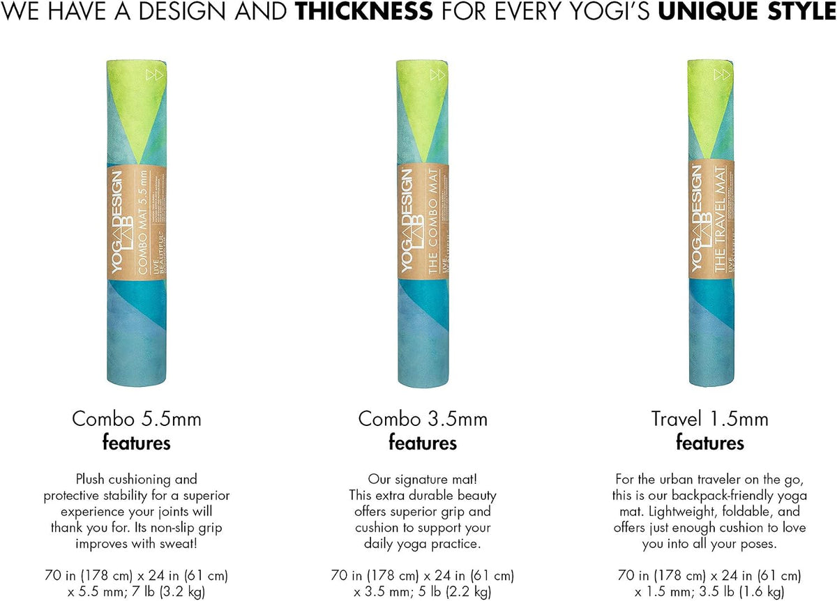 The Combo Yoga Mat | 2-in-1 Mat+Towel | Eco Luxury | Ideal for Hot Yoga, Power, Bikram, Ashtanga, Sweat | Studio Quality | Includes Carrying Strap!