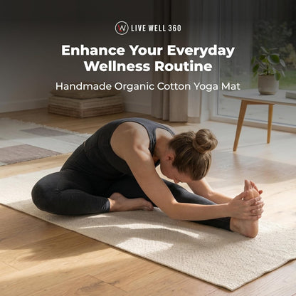 Handmade Organic Cotton Yoga Mat - Non-Toxic, Chemical-free and All Natural Cloth Yoga Mat - Exercise, Workout, & Fitness Rug - Woven Material - Absorbent & Washable - 78" x 27"
