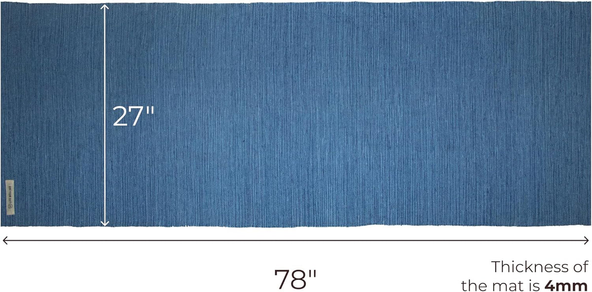 Handmade Organic Cotton Yoga Mat - Non-Toxic, Chemical-free and All Natural Cloth Yoga Mat - Exercise, Workout, & Fitness Rug - Woven Material - Absorbent & Washable - 78" x 27"