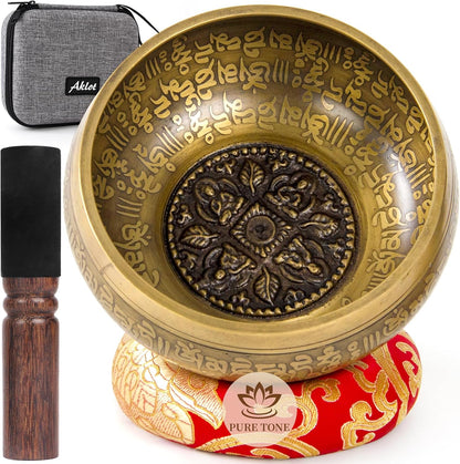 HandMade Meditation Singing Bowl: Tibetan Sound Bowl Set with Pure Tone, Sound Bath Bowl with Cushion, Mallet, Carry Bag, Spiritual Gift for Chakra Clearing, Yoga, Prayer, Relaxation (5 Inch)