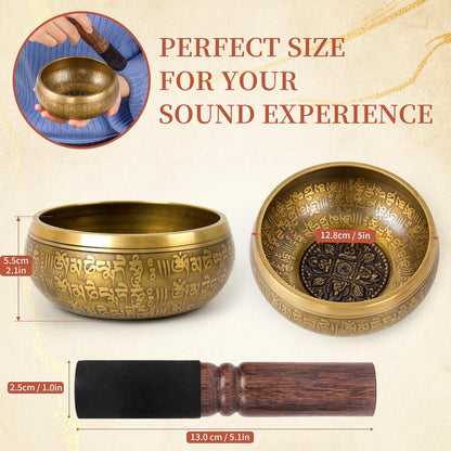 HandMade Meditation Singing Bowl: Tibetan Sound Bowl Set with Pure Tone, Sound Bath Bowl with Cushion, Mallet, Carry Bag, Spiritual Gift for Chakra Clearing, Yoga, Prayer, Relaxation (5 Inch)