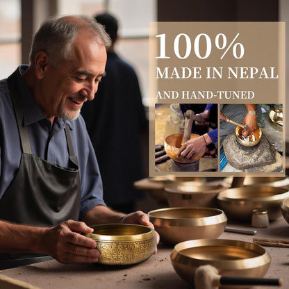 HandMade Meditation Singing Bowl: Tibetan Sound Bowl Set with Pure Tone, Sound Bath Bowl with Cushion, Mallet, Carry Bag, Spiritual Gift for Chakra Clearing, Yoga, Prayer, Relaxation (5 Inch)