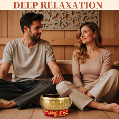 HandMade Meditation Singing Bowl: Tibetan Sound Bowl Set with Pure Tone, Sound Bath Bowl with Cushion, Mallet, Carry Bag, Spiritual Gift for Chakra Clearing, Yoga, Prayer, Relaxation (5 Inch)