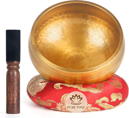 HandMade Meditation Singing Bowl: Tibetan Sound Bowl Set with Pure Tone, Sound Bath Bowl with Cushion, Mallet, Carry Bag, Spiritual Gift for Chakra Clearing, Yoga, Prayer, Relaxation (5 Inch)