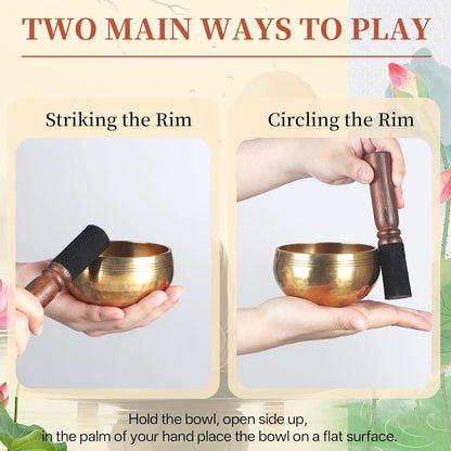 HandMade Meditation Singing Bowl: Tibetan Sound Bowl Set with Pure Tone, Sound Bath Bowl with Cushion, Mallet, Carry Bag, Spiritual Gift for Chakra Clearing, Yoga, Prayer, Relaxation (5 Inch)